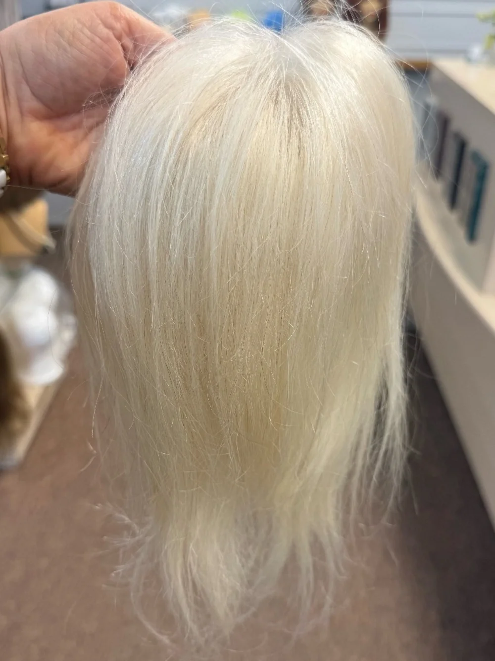 Platinum blonde human hair topper 3 x 3.5 inch base